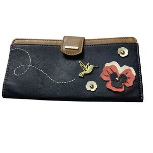 Relic Women's Slim Long Wallet Flap Snap Closure Hummingbird Flower Accent NEW